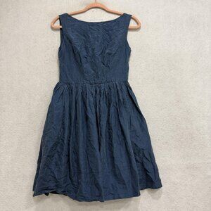 Emily And Fin Dress Womens Small Blue Silk Scoop Neck Fit & Flare Knee Length